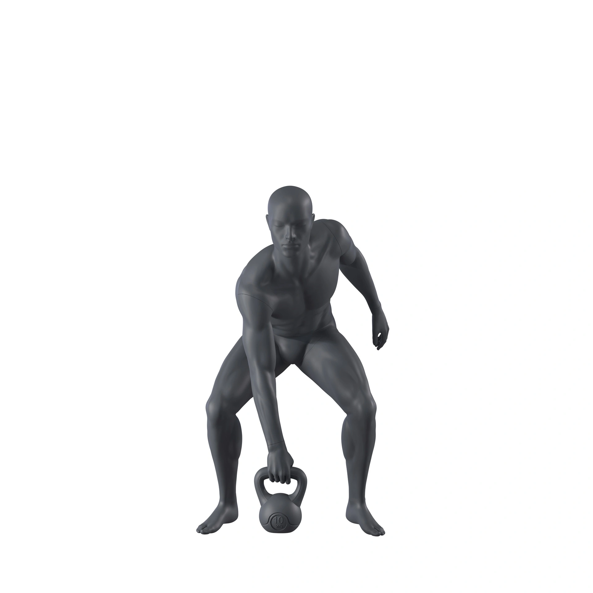BINK - Mannequin sportif de fitness kettlebell, homme, gris graphite, tête abstraite, pose debout 315