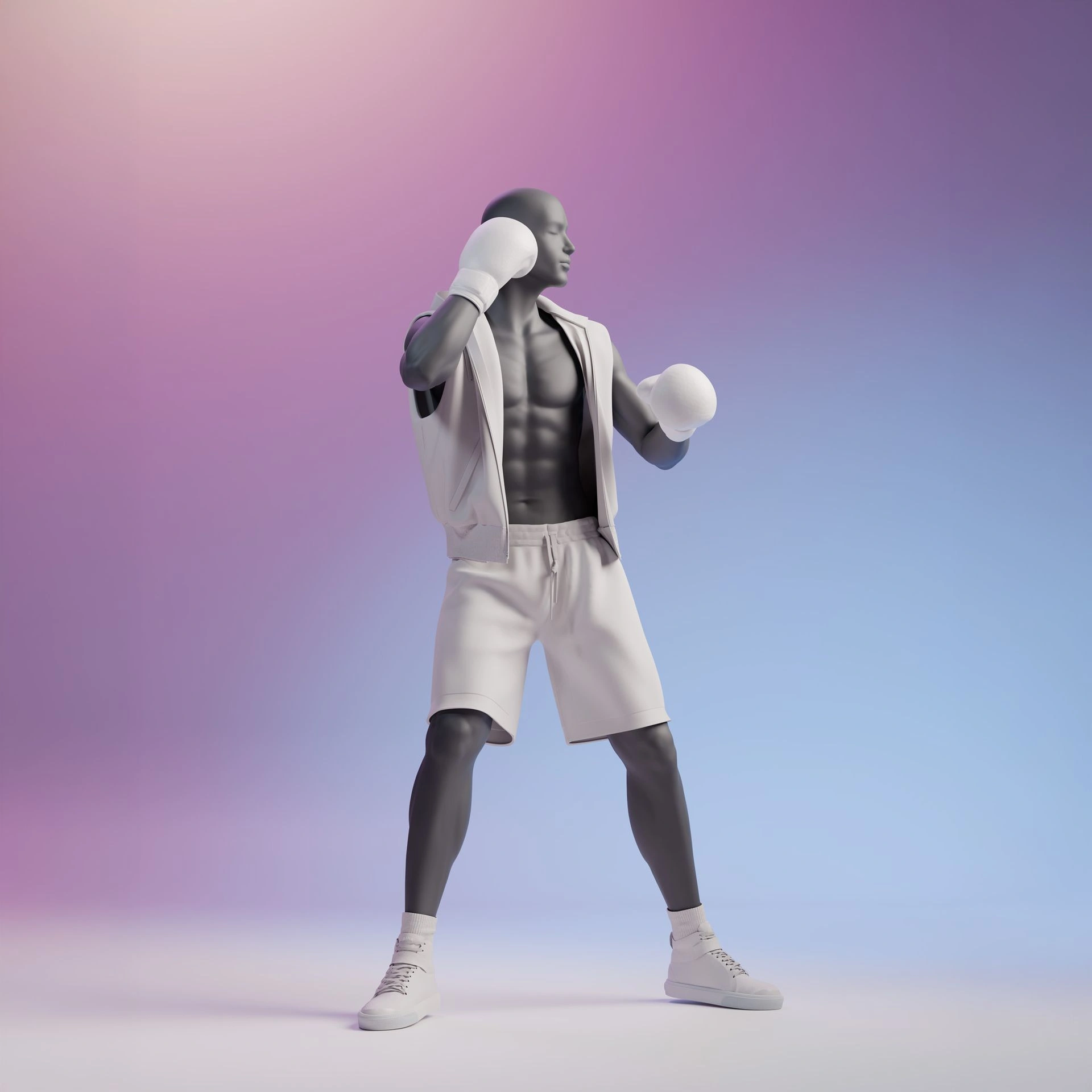 BINK - Boxer sport male mannequin, graphite grey, stylized head, standing pose 363