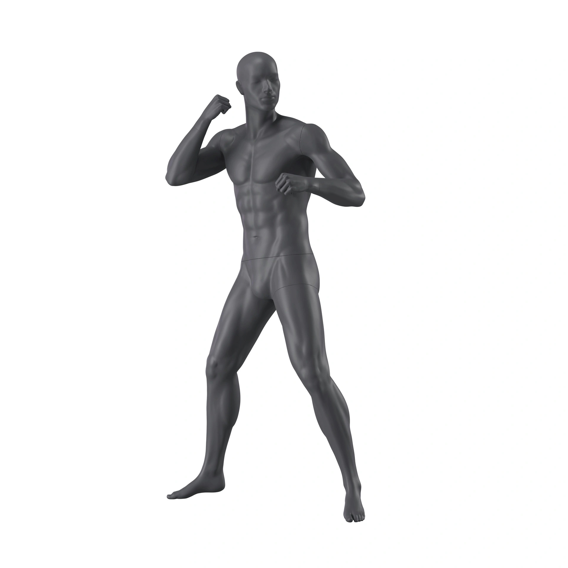 Bokser sport heren mannequin, grafiet grijs, gestilleerd hoofd, staande pose 363 