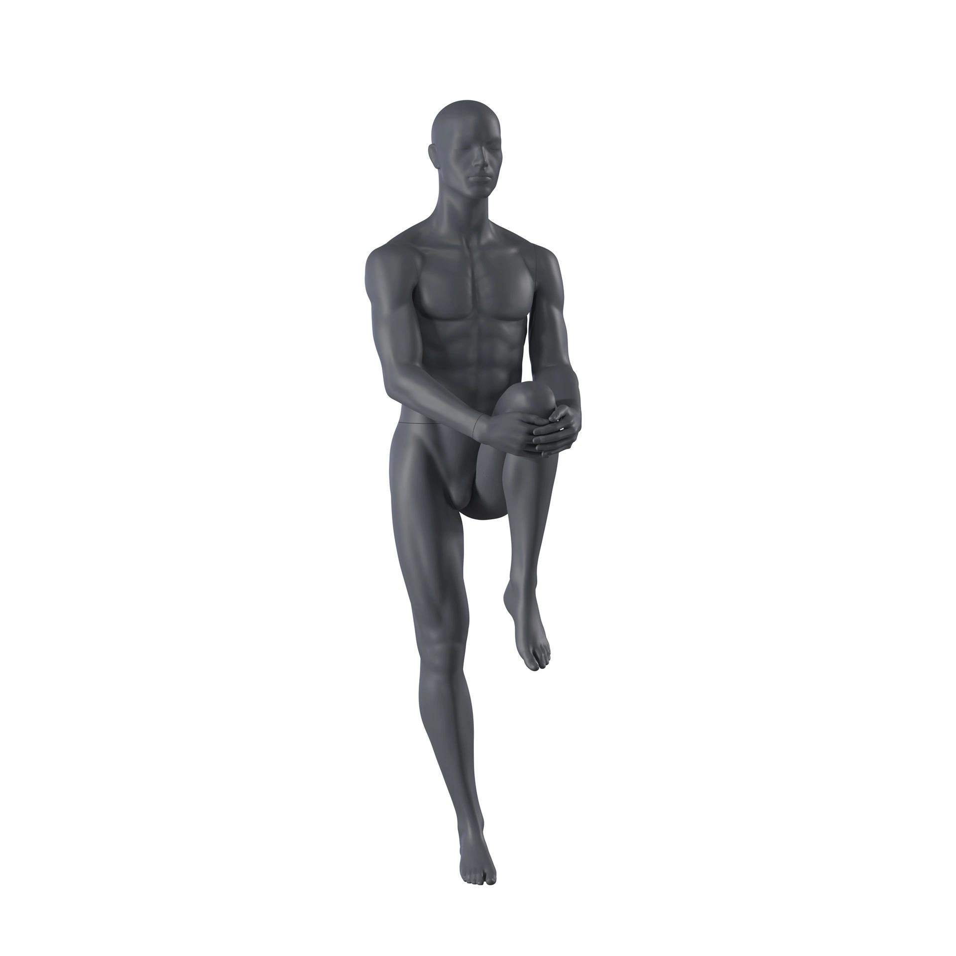 Mannequin sportif d'étirement, homme, gris graphite, tête abstraite, pose debout 302