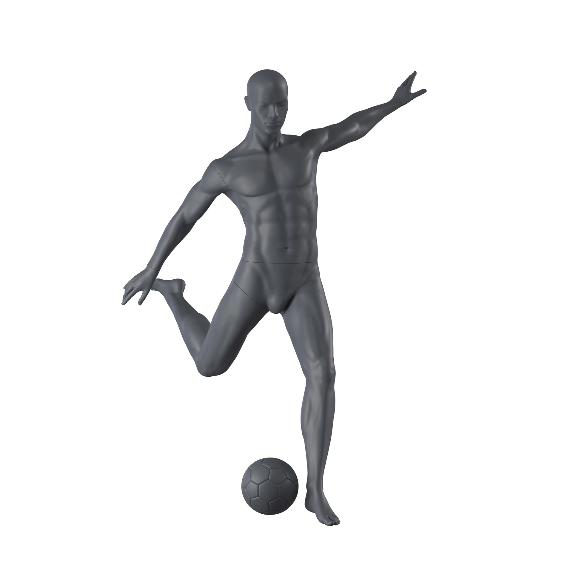 BINK - Soccer sport mannequin, male,  graphite grey, stylised head, standing pose 323