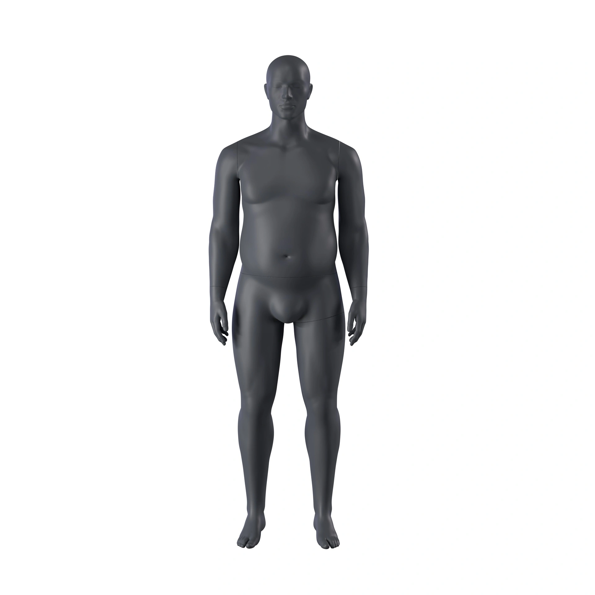Plus size sport mannequin, male, graphite grey, stylised head, standing pose 351