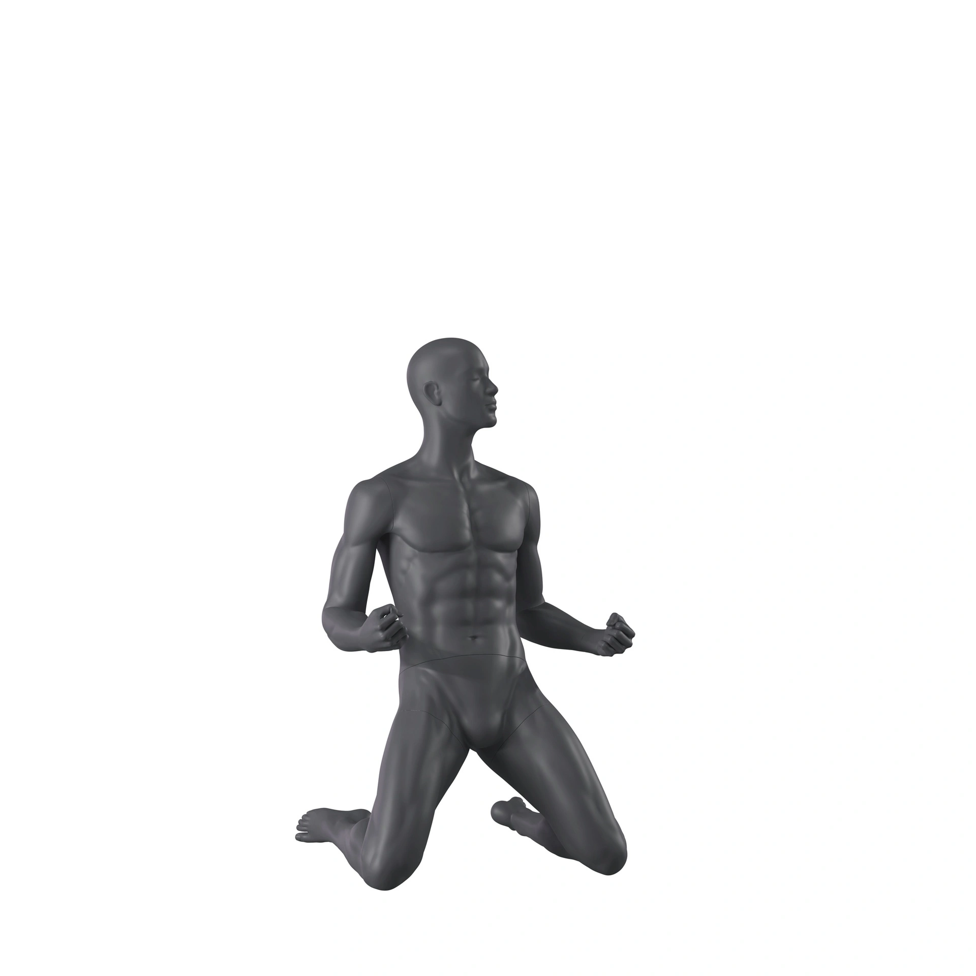Winnende sport heren mannequin, grafiet grijs, gestilleerd hoofd, zittende pose 341