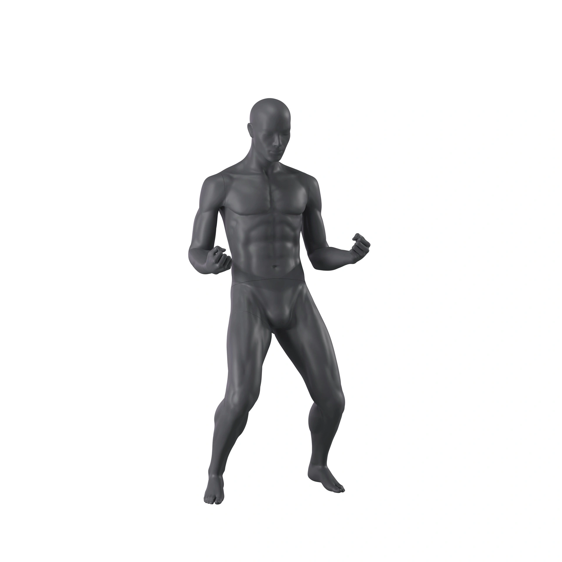 Winnende sport heren mannequin, grafiet grijs, gestilleerd hoofd, staande pose 336