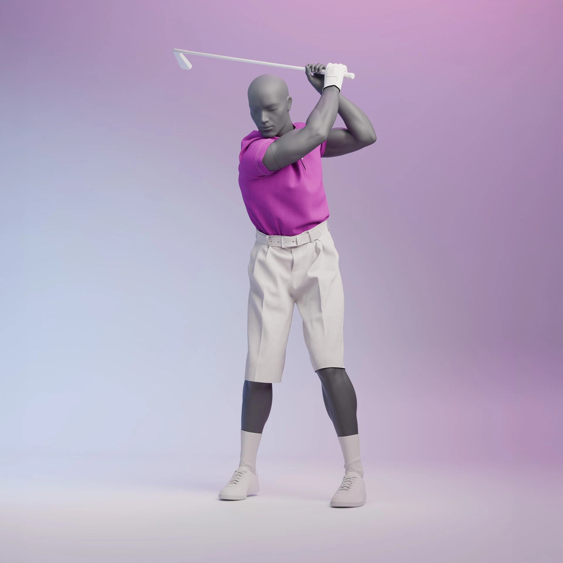 BINK - Maniquí masculino deportivo de golf, gris grafito, cabeza estilizada, postura de pie 343