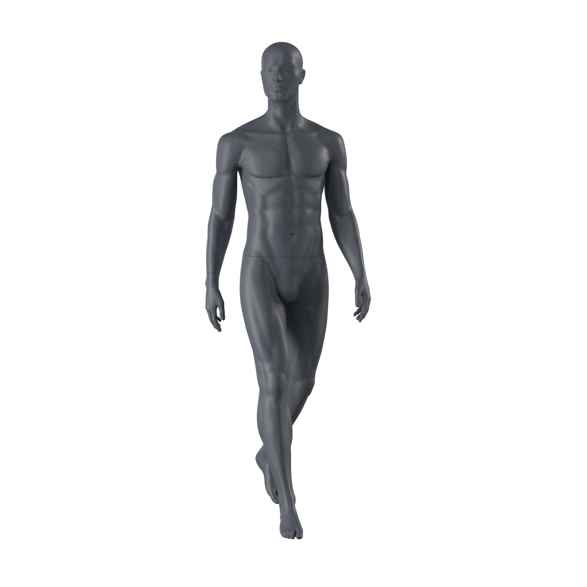 Maniquí de deporte hombre, gris grafito, cabeza estilizada, postura de pie 361