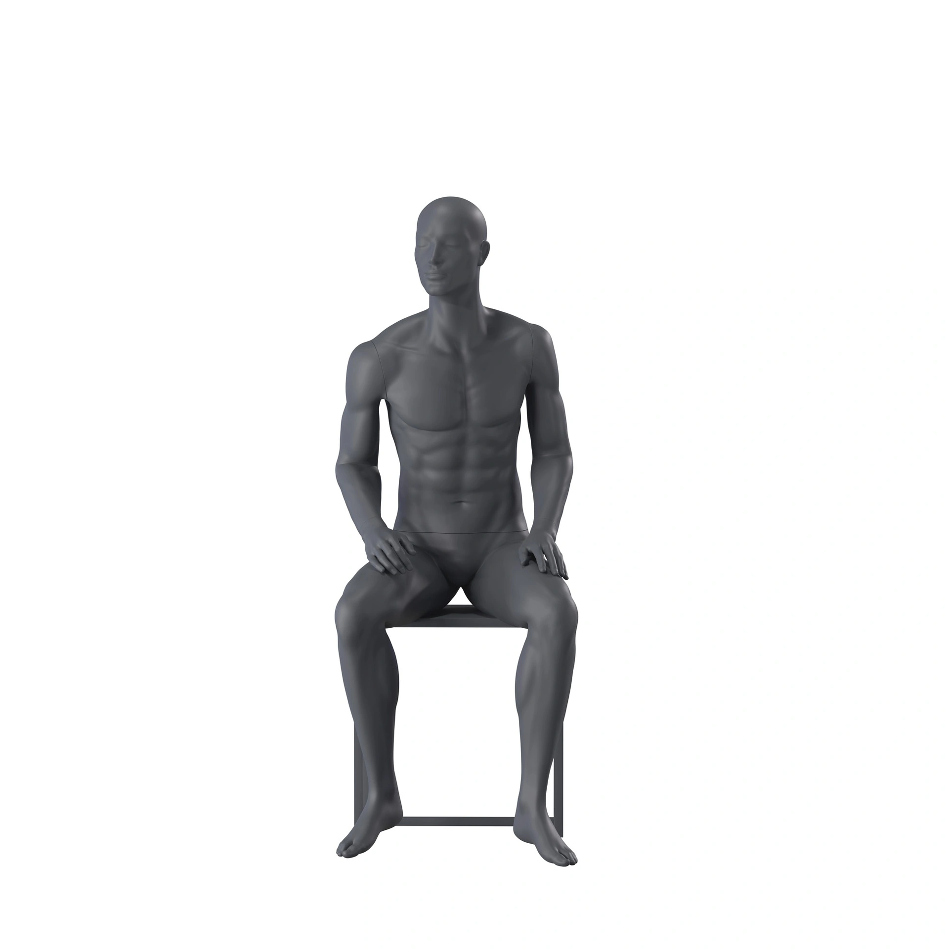 Maniquí de deporte hombre, gris grafito, cabeza estilizada, postura sentada 365