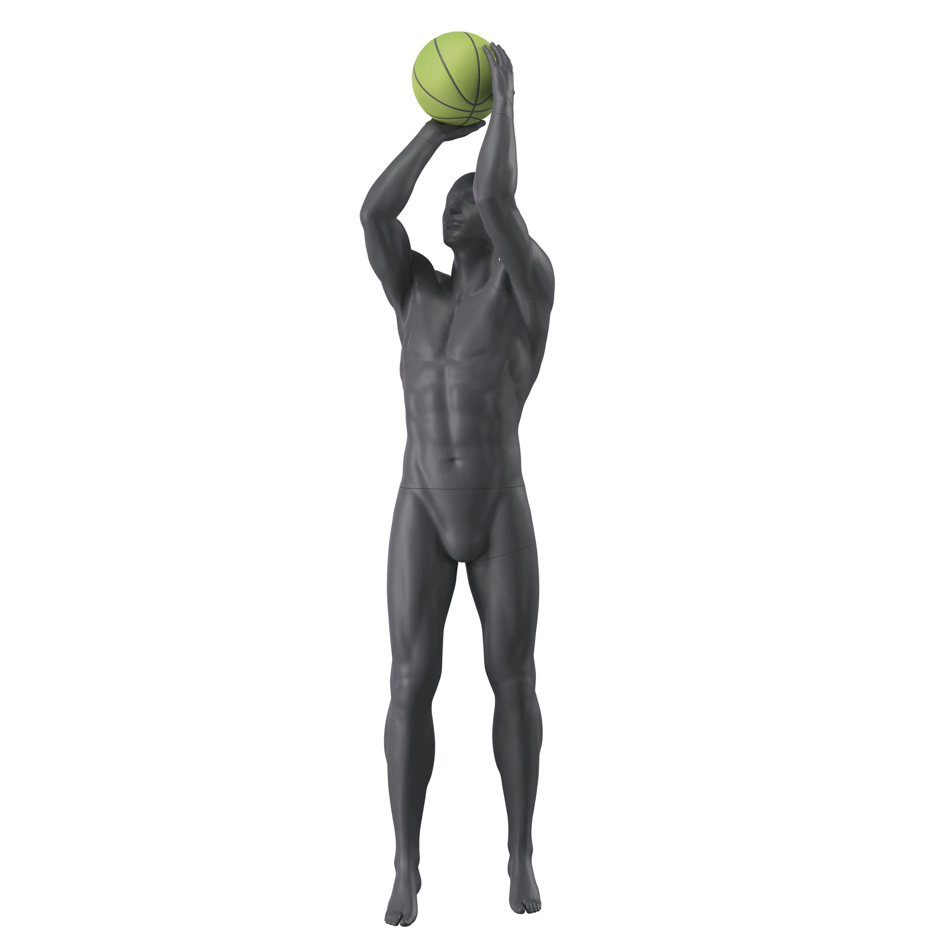 Basketbal sport heren mannequin, grafiet grijs, gestilleerd hoofd, staande pose 398
