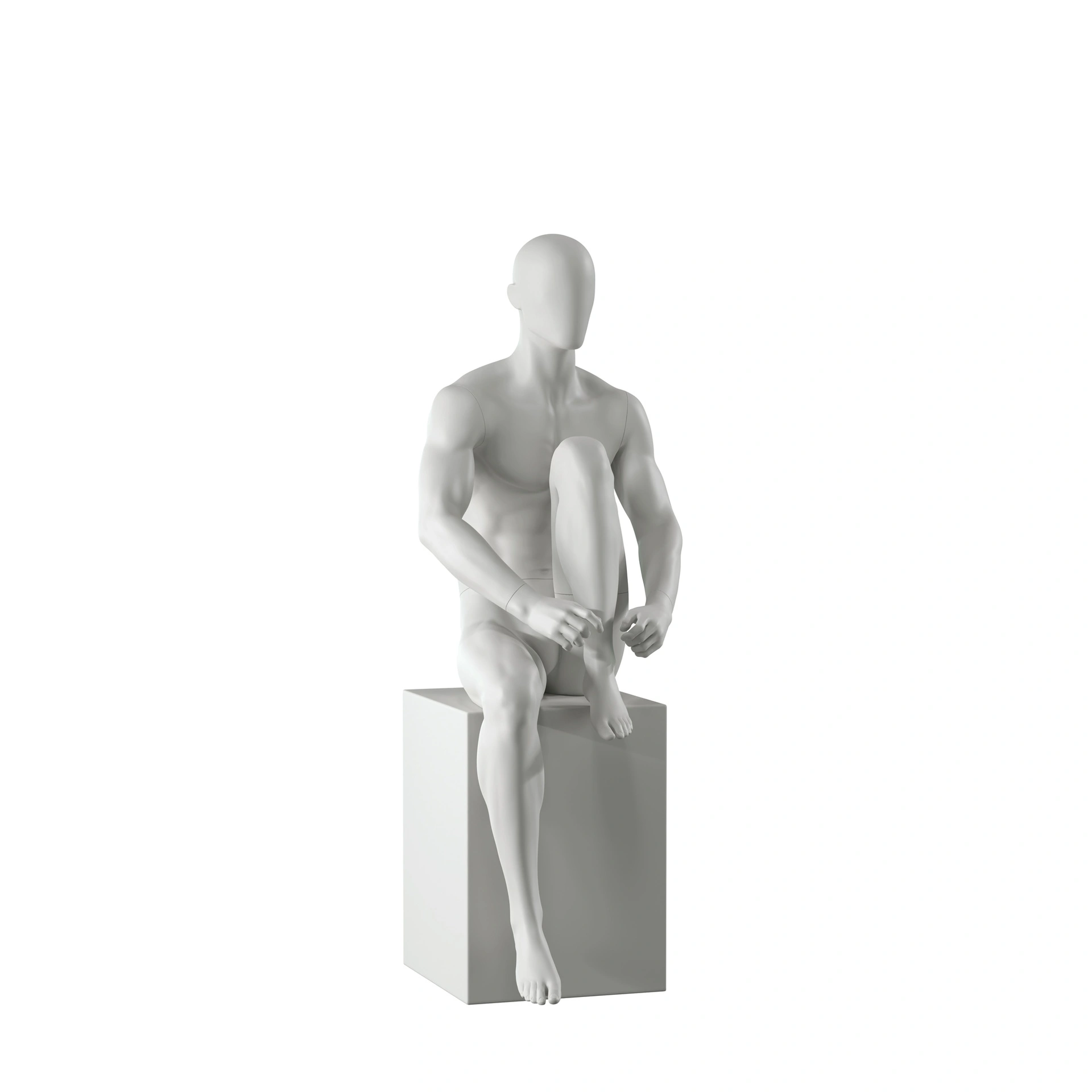 Mannequin sportif, homme, gris, tête abstraite, pose asisse 332