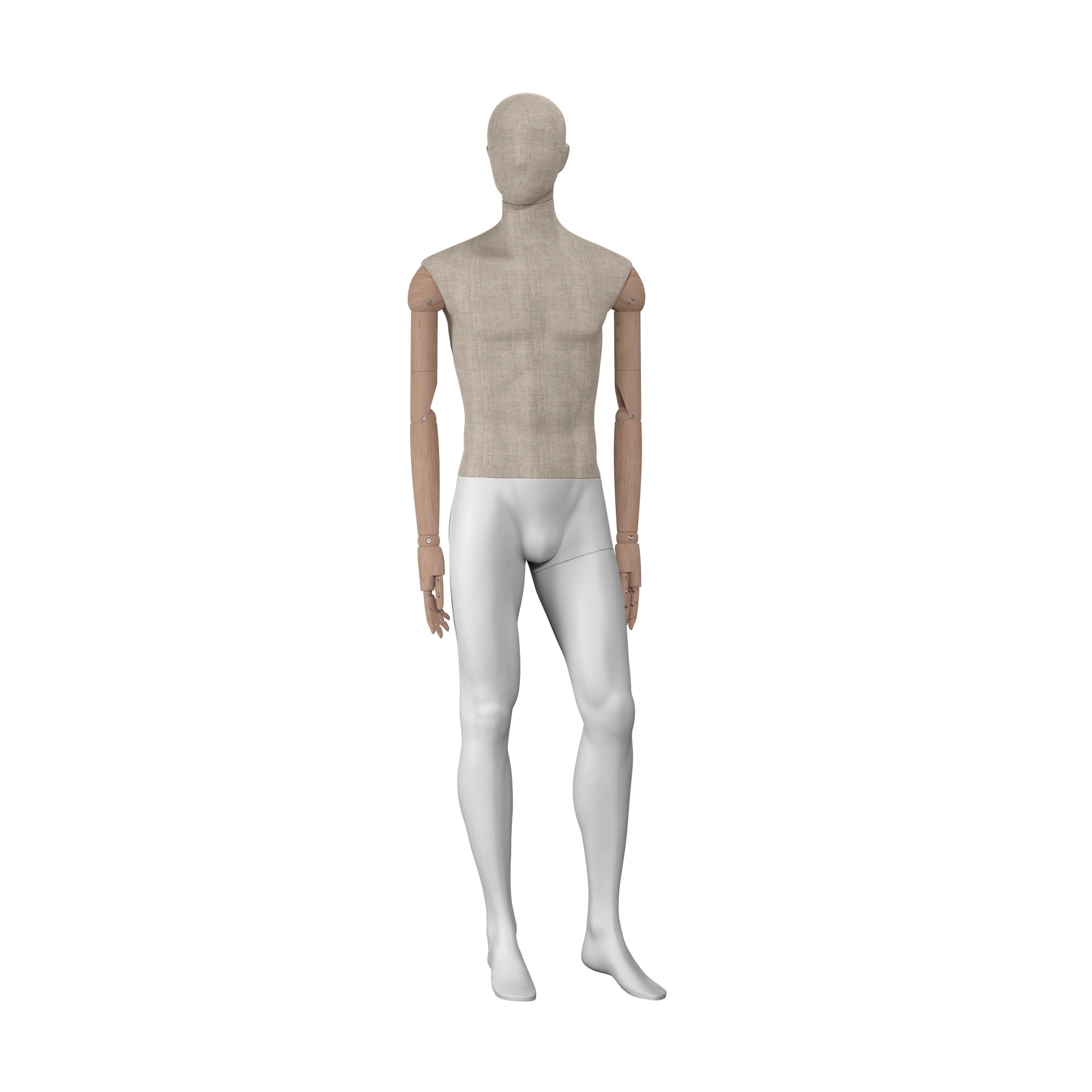 BINK - Vintage mannequin, male, wooden arms, covered with fabric, standing pose 44 