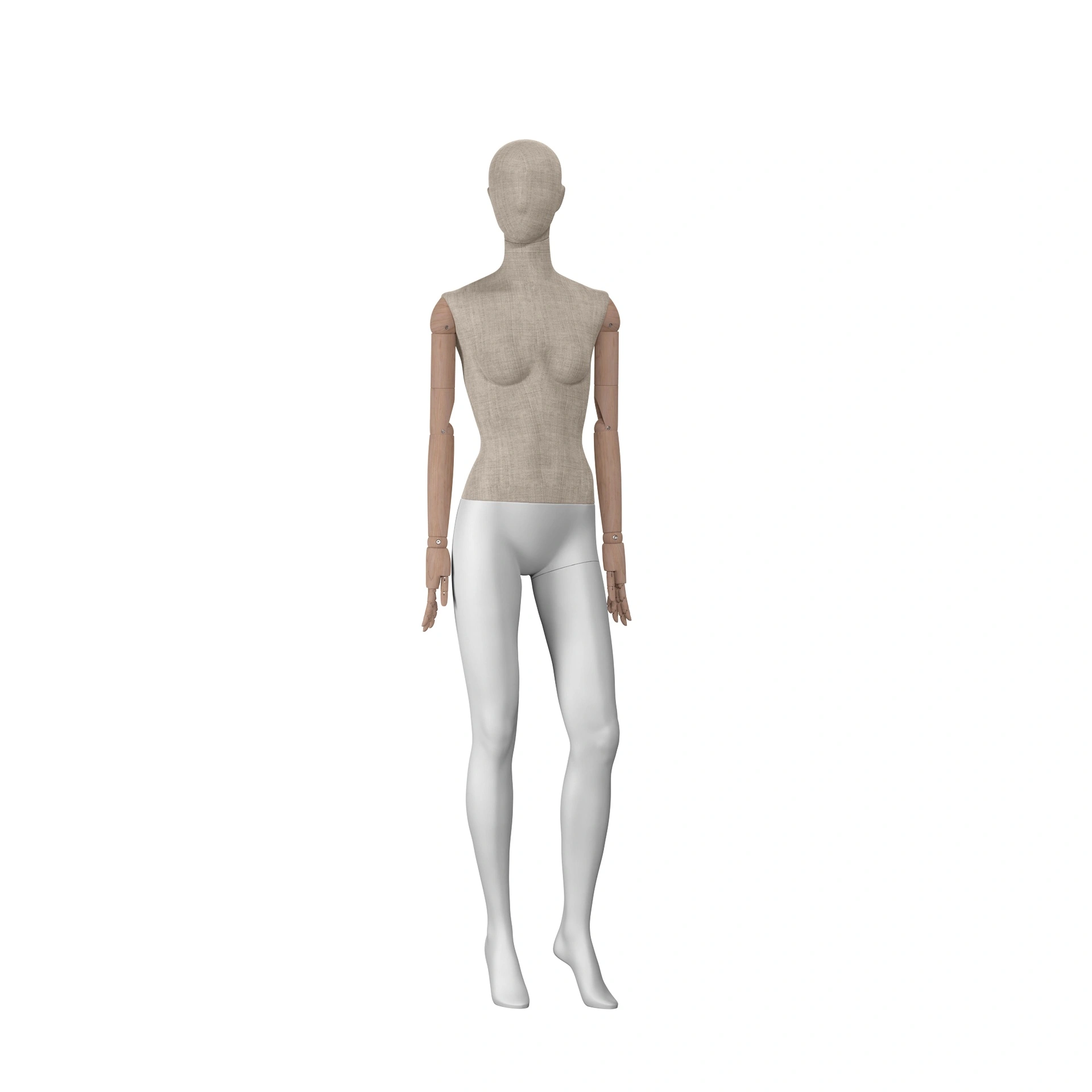 BINK - Vintage mannequin, female, wooden arms, covered with fabric, standing pose 06