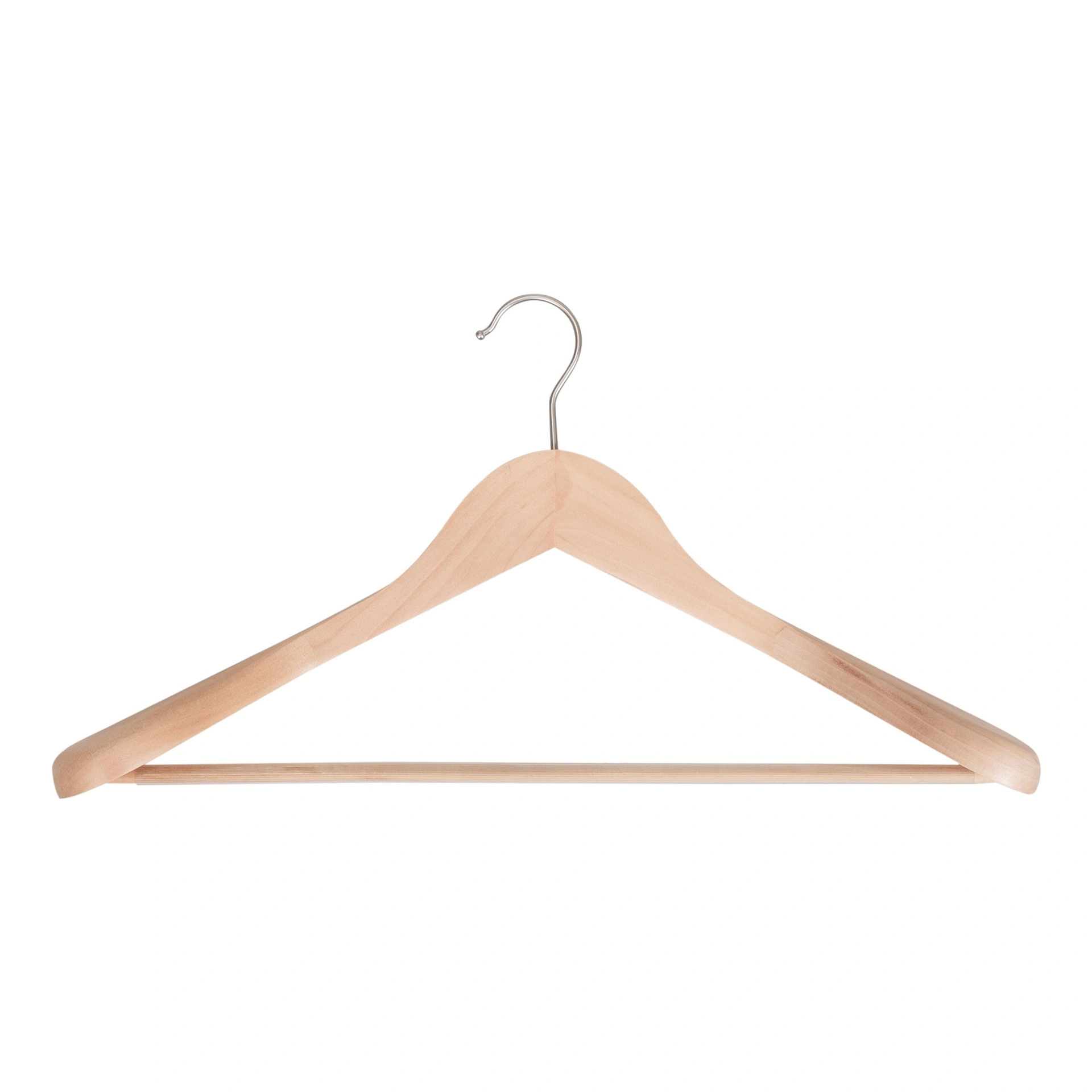 Kleiderbügel aus Lotus-Holz für Blazer mit Hosenstange, 5 cm Schulterbreite, 44 cm, matter Haken – Karton mit 20 Stück 