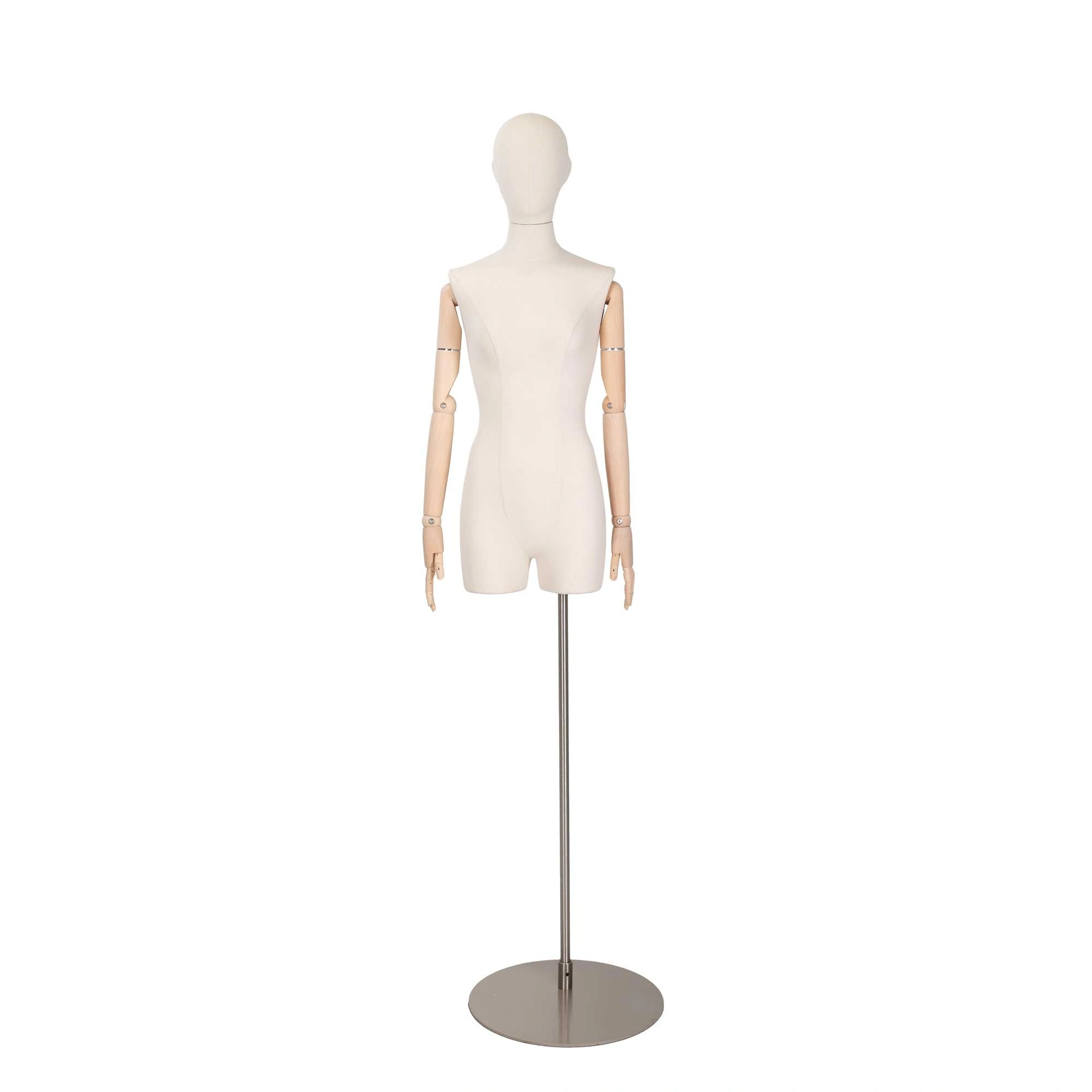 BINK - Forme couture femme coupée à mi-cuisse, EU36, écru, bras en bois, base ronde en inox brossé.