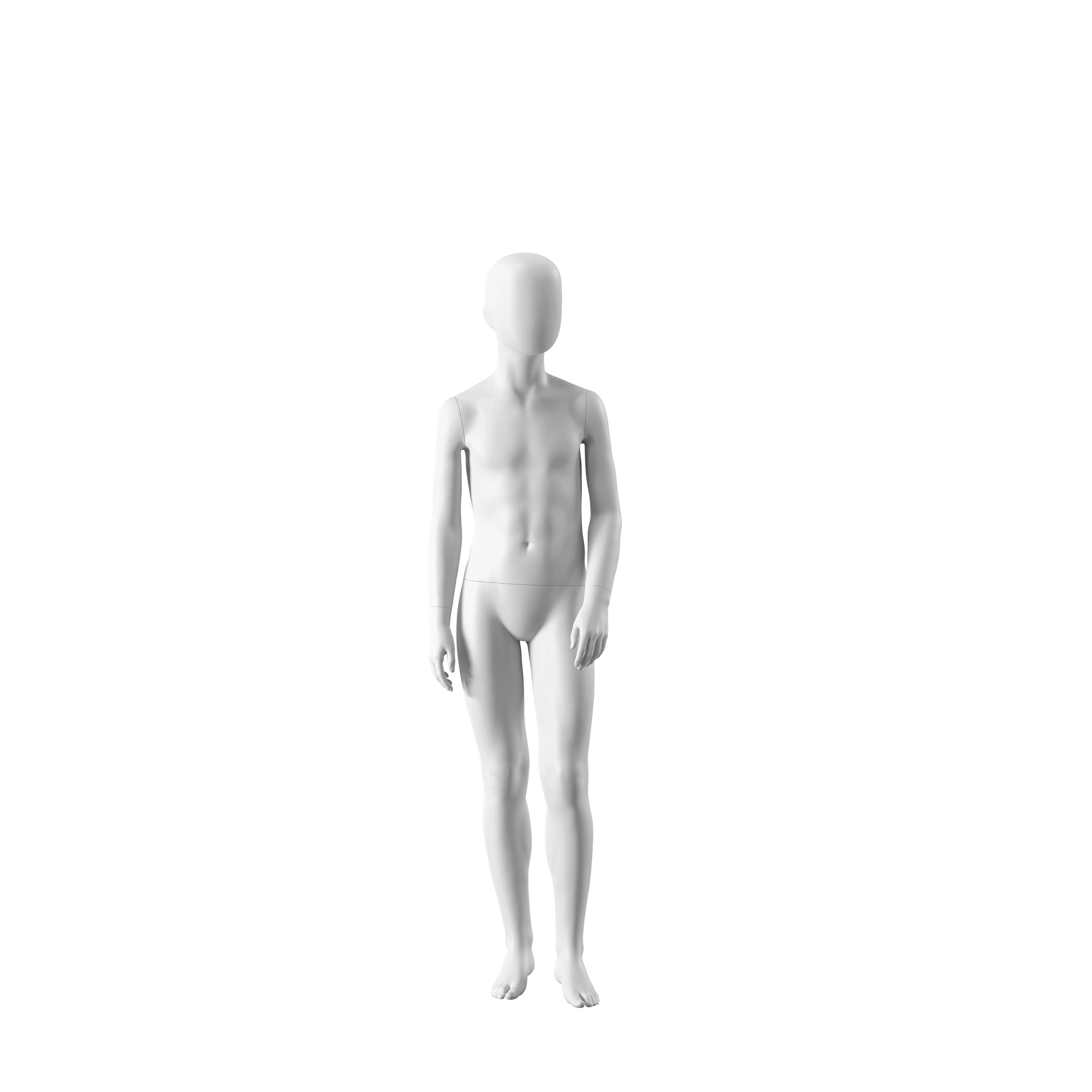 BINK - White abstract child mannequin, with abstract head, 12 years, white powdercoated base, pose CM311