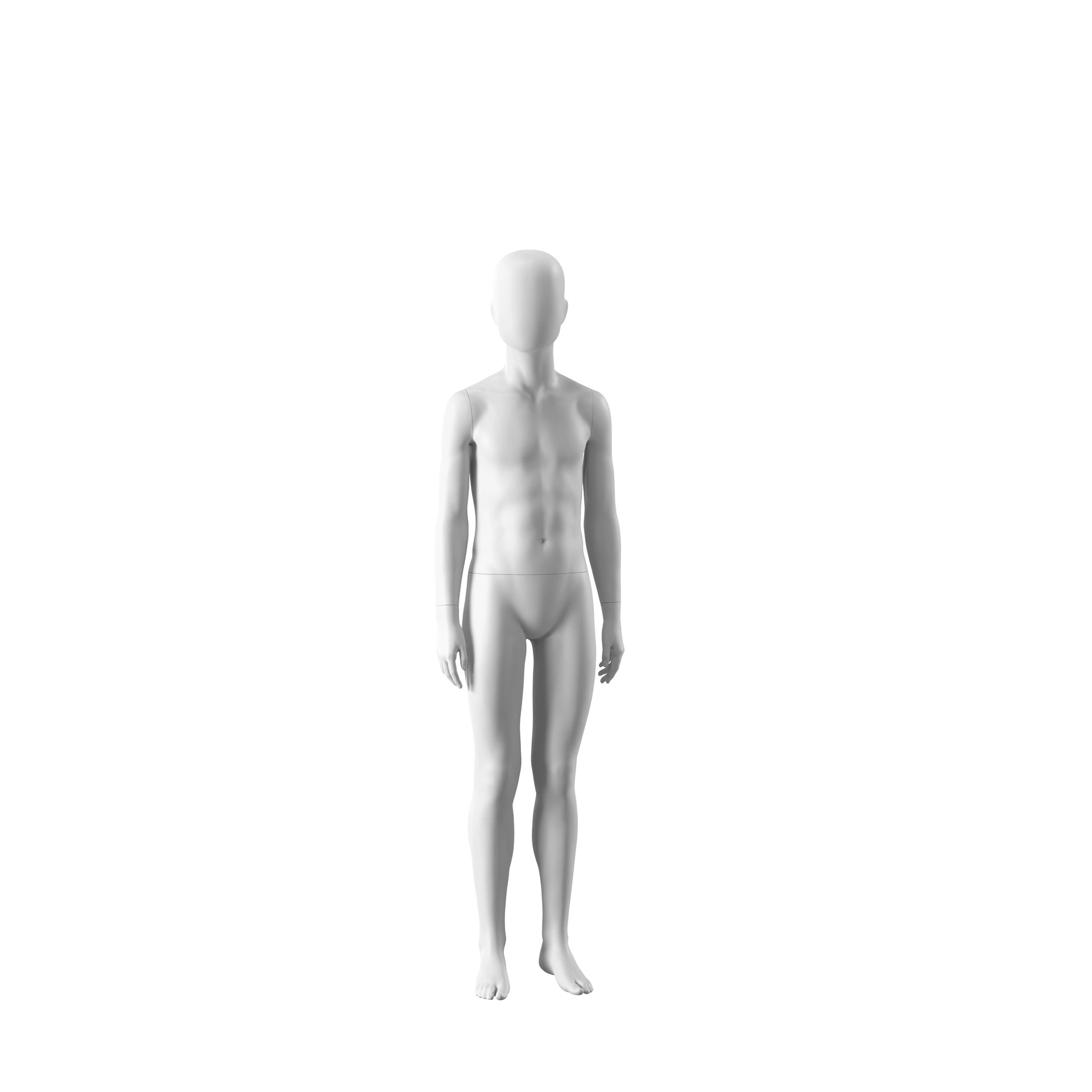 BINK - White abstract child mannequin, with abstract head, 12 years, white powdercoated base, pose CM313
