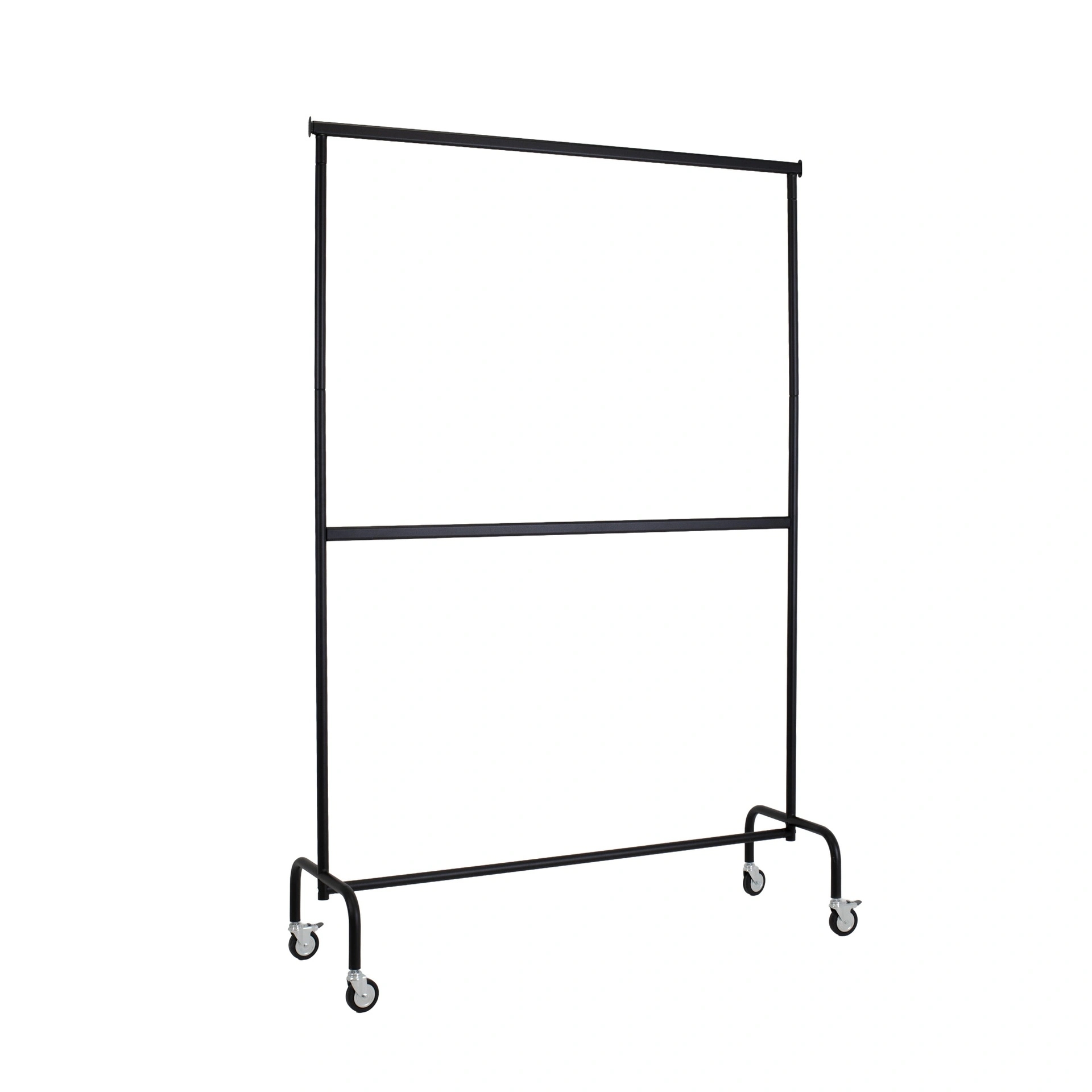 BINK - Rolling garment rack with wheels and fixed middle bar, 140cm, black powder coating