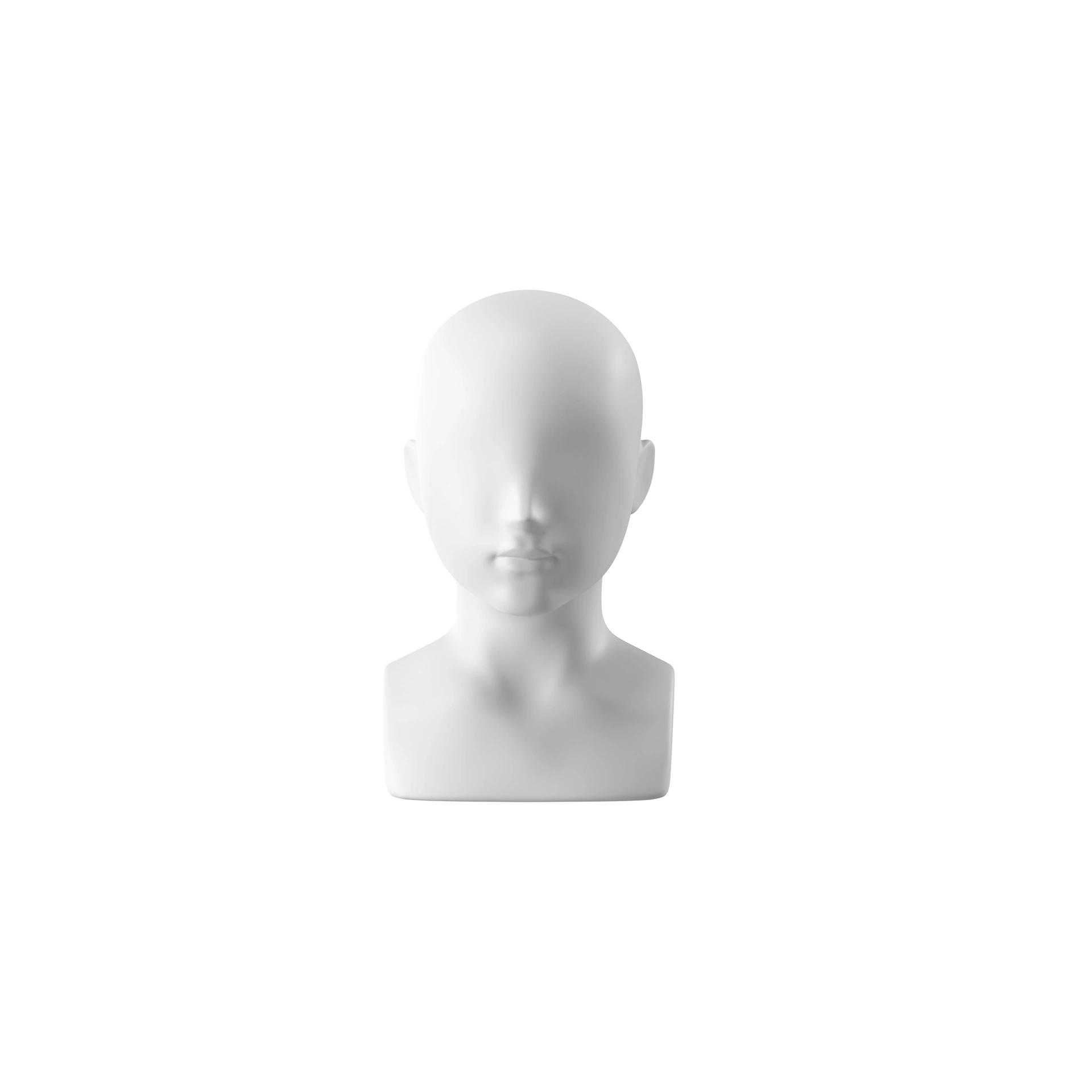 Display with abstract stylized child's head for accessories, white matt