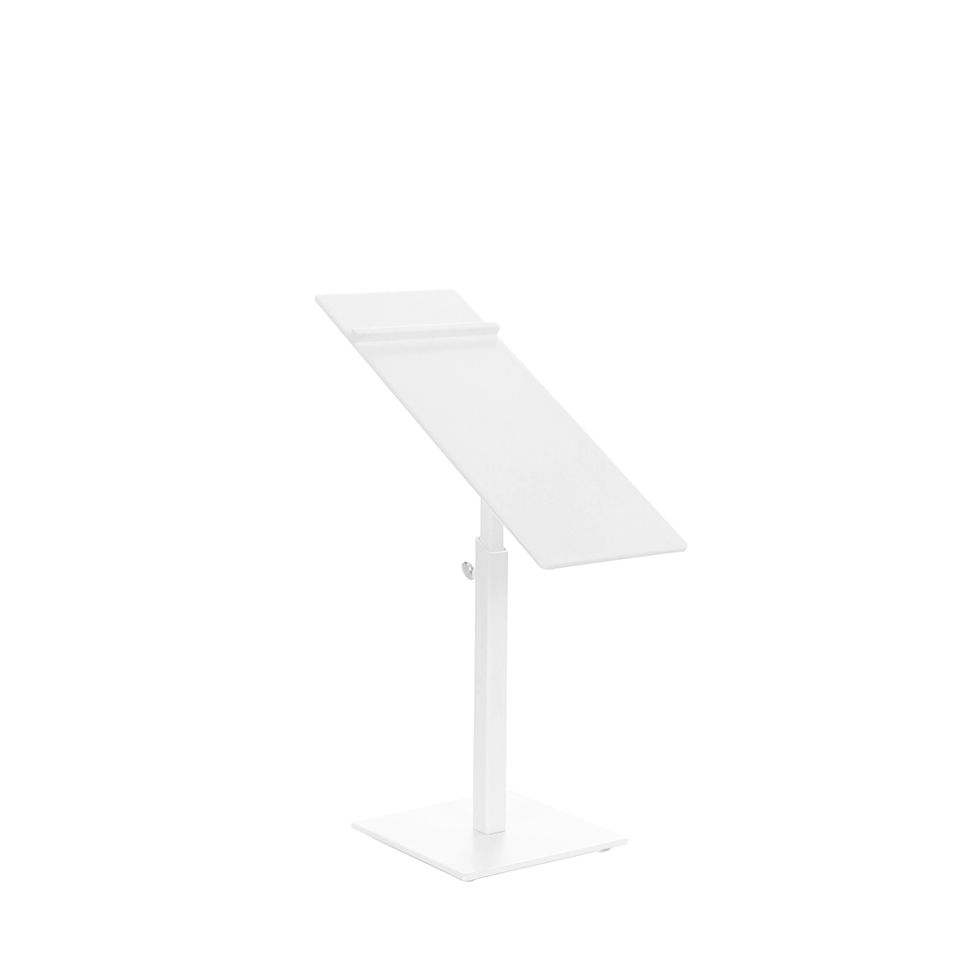 Adjustable shoe display, white satined mat metal 
