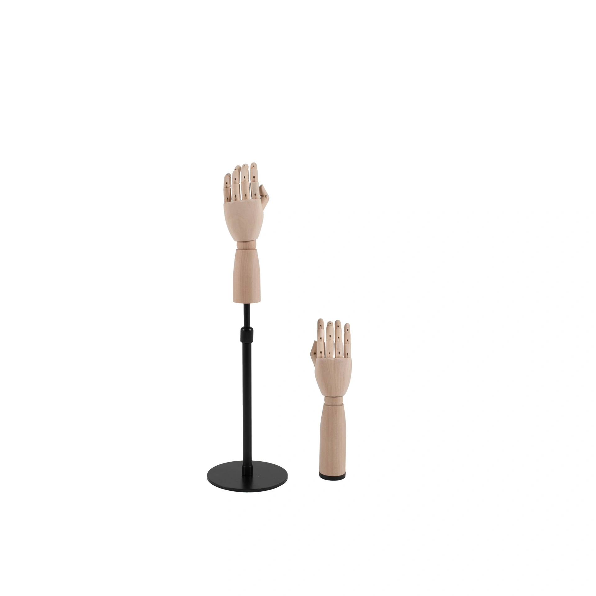 BINK - Duo of children’s display hands 8Y: right hand with base, left hand with stand with adjustable height.