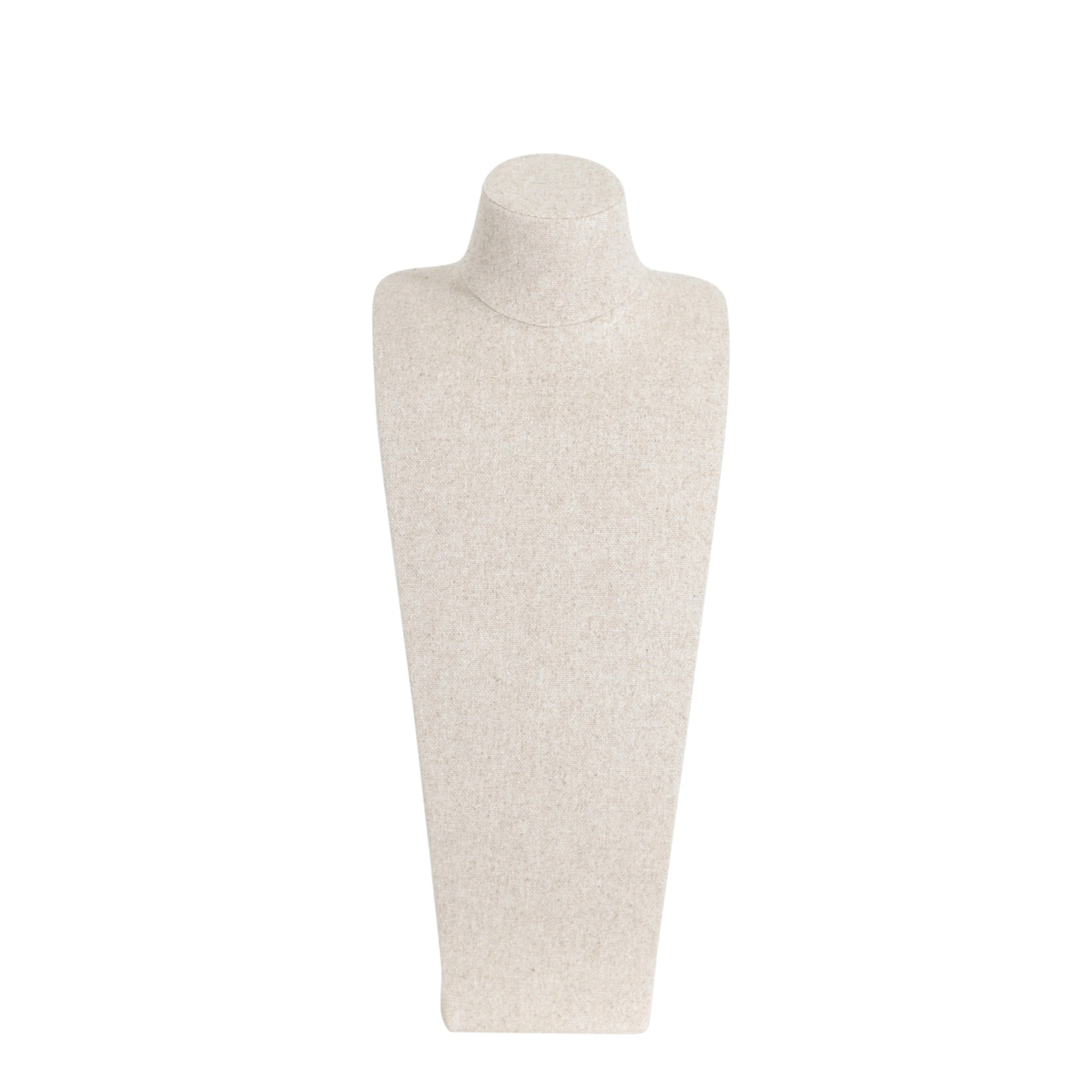Jewellery bust for necklaces, height 54 cm, completely covered with beige fabric