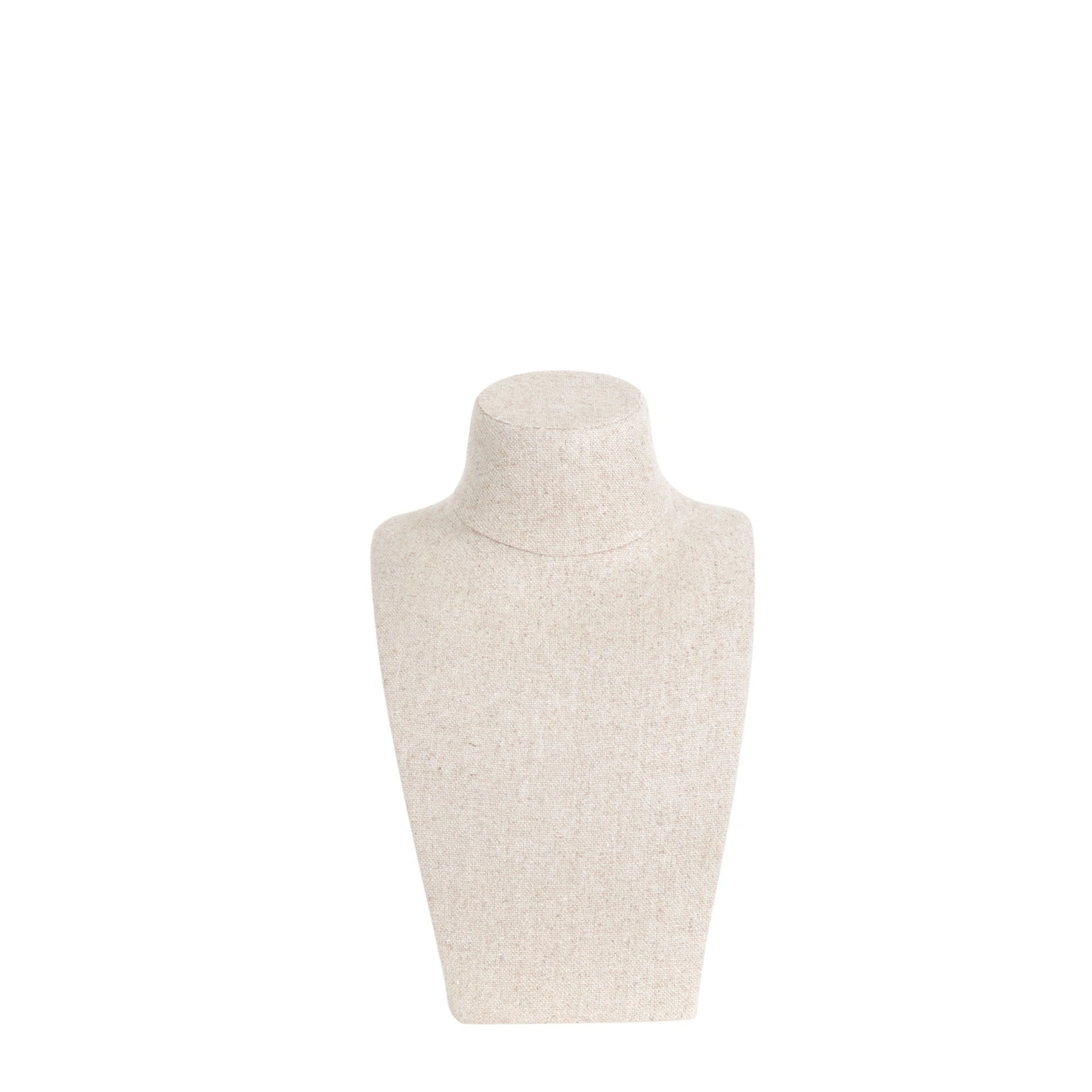 Jewellery bust for necklaces, height 34,5 cm, completely covered with beige fabric