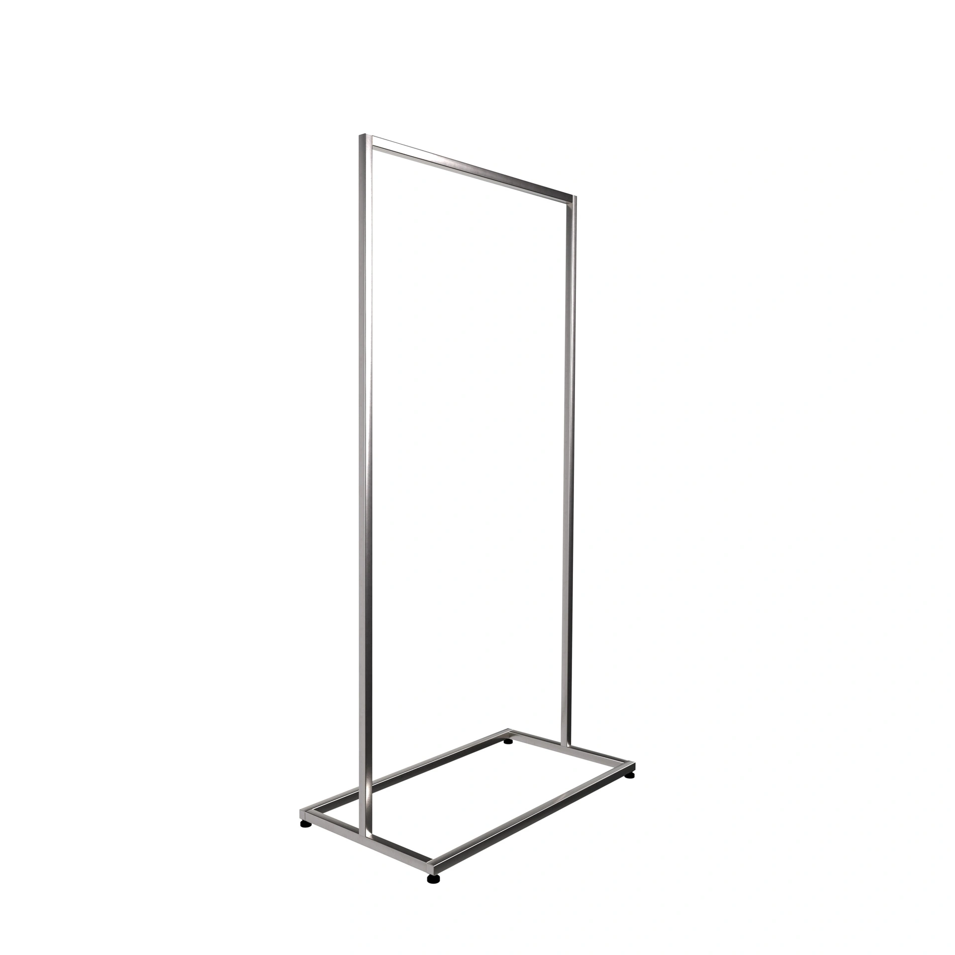 Stabiles kurzes Kleidergestell für lange Kleider und Mäntel, aus quadratischem Metallrohr, gebürsteter Stahl