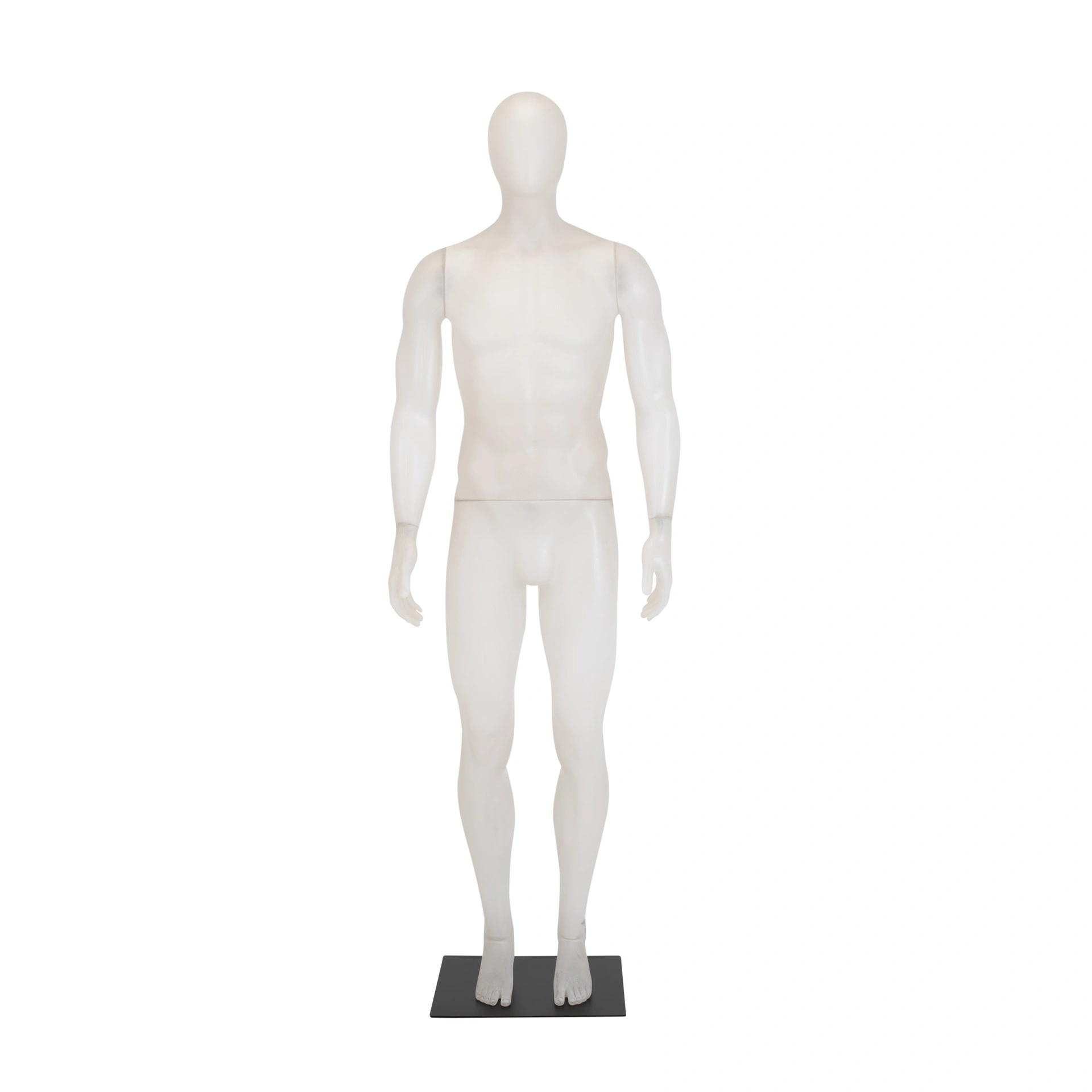 Maniquí masculino color blanco roto, plástico, base metálica y pasador para pantorrillas