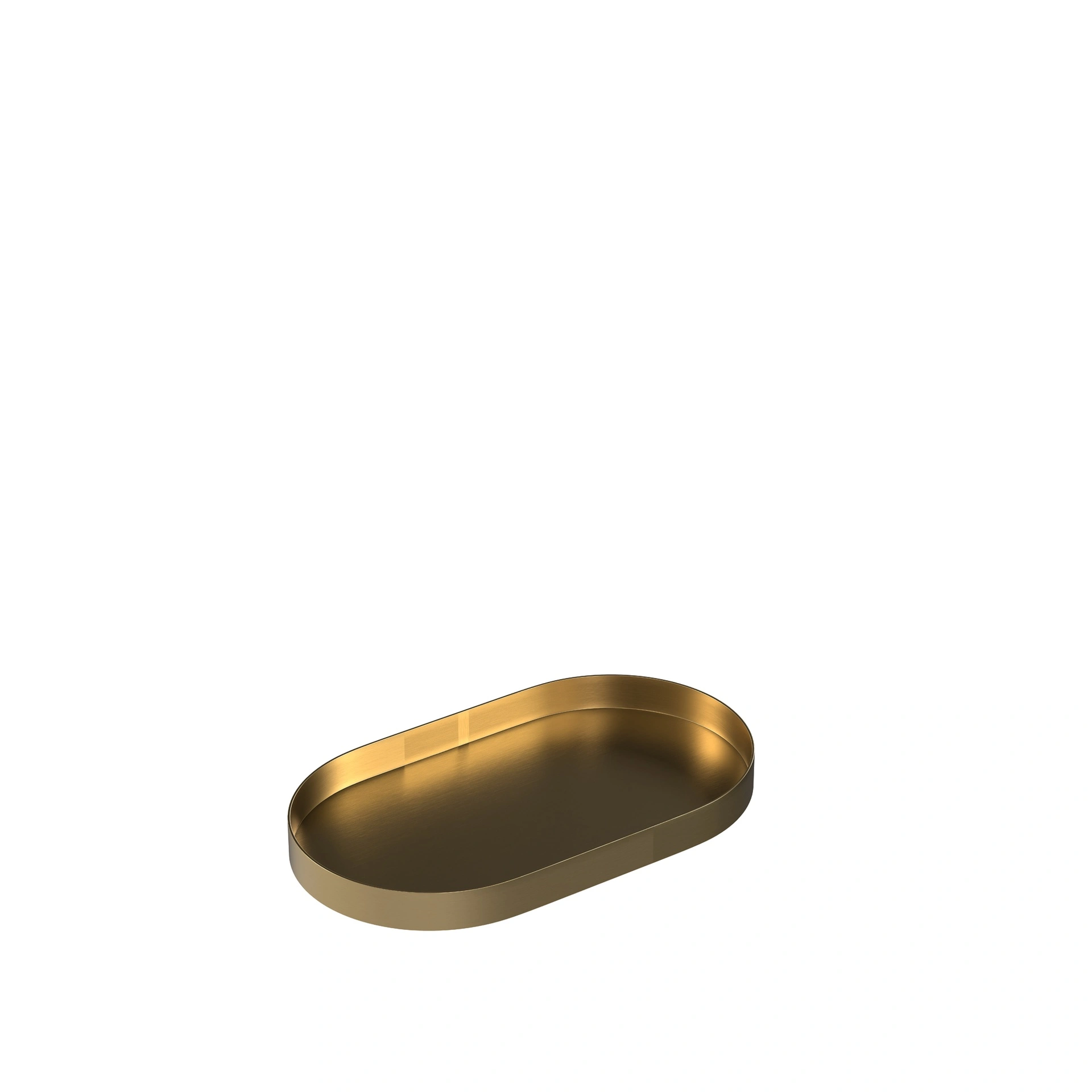 Presentatie plateau, 35 x 20 cm, ovaalvormig, in goudkleurig geborsteld staal