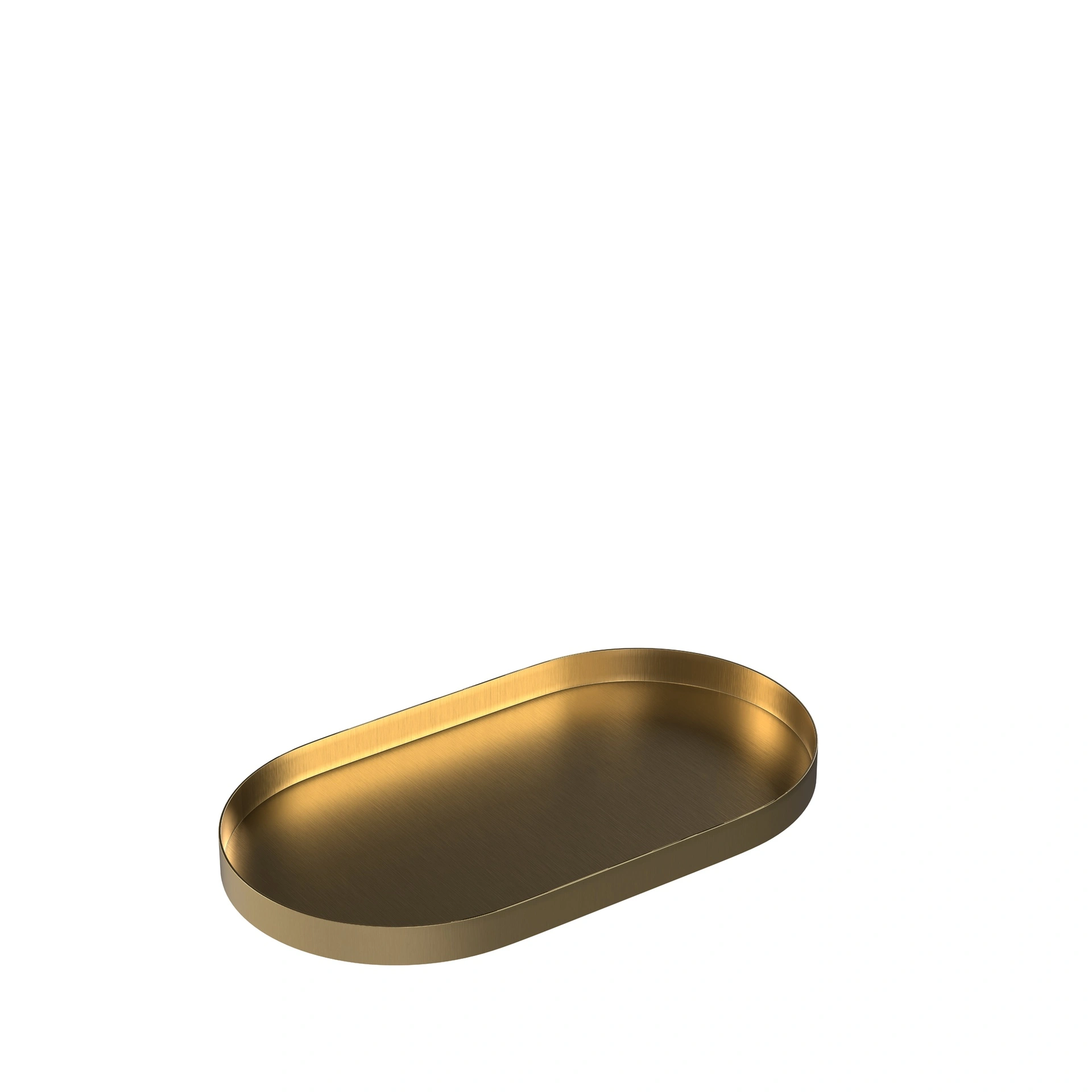 BINK - Oval-shaped display tray, 45 x 25 cm, in brushed steel with gold finish