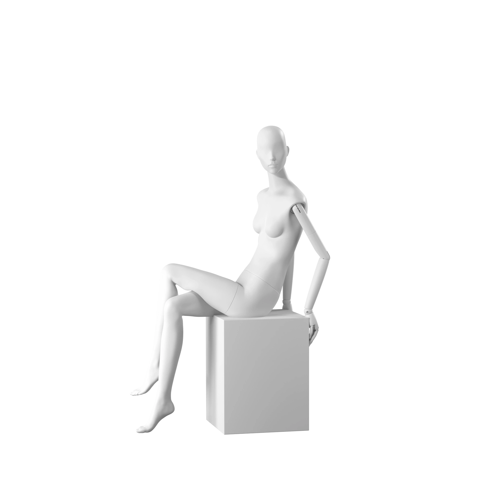 BINK - Elegant female mannequin, semi-abstract head, EU34, colour white, Mirror Mirror, seated pose FM003