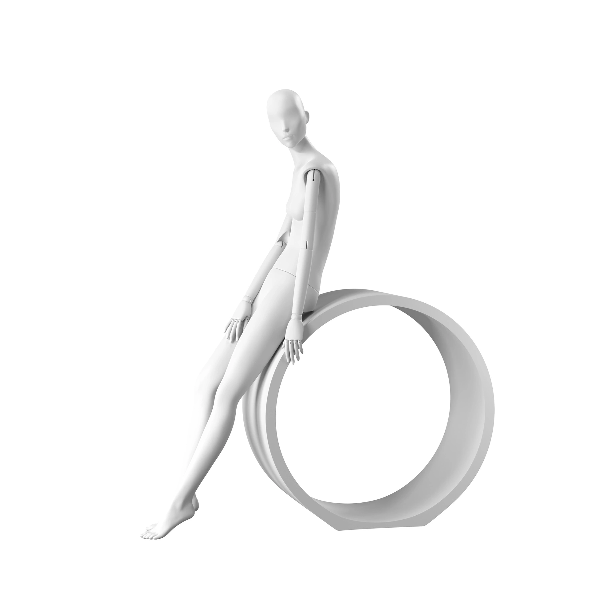 BINK - Elegant female mannequin, semi-abstract head, EU34, colour white, Mirror Mirror, seated pose FM004