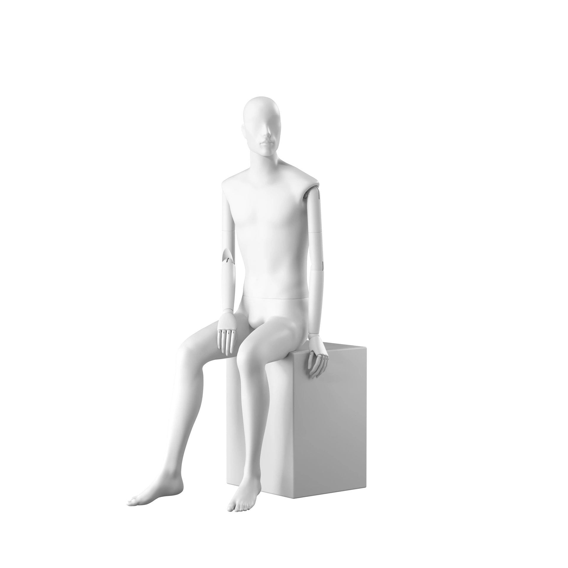 BINK - Stylish male mannequin, semi-abstract head, EU48, colour white, Mirror Mirror, seated pose MM203
