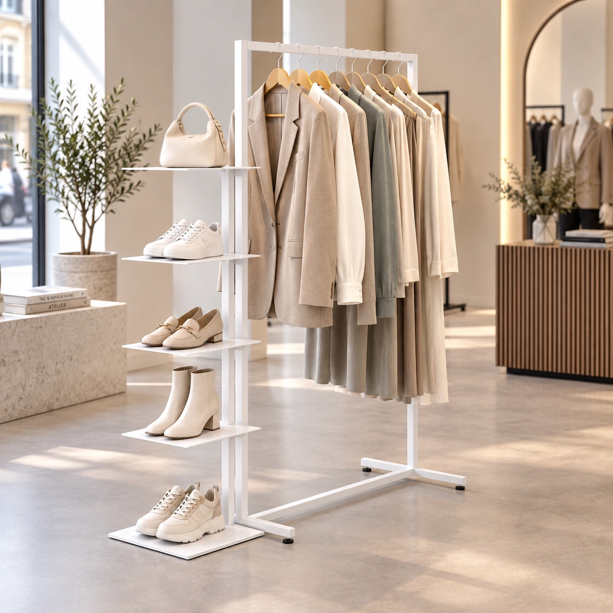 BINK - 5-tier shoe display stand, 118 cm H, white structured powder coating