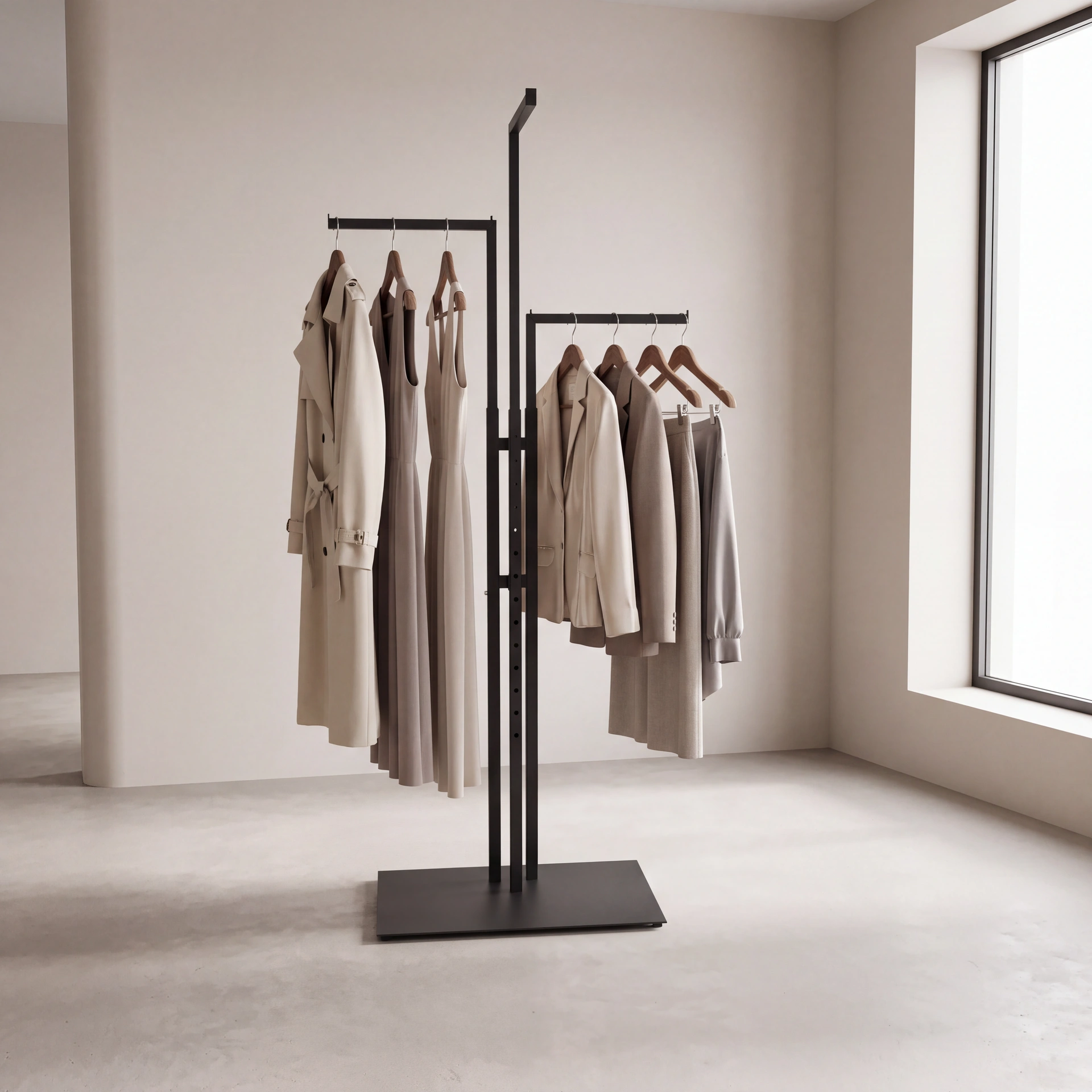BINK - Garment rack with 3 adjustable arms, 110-175 cm, black structured powder coating