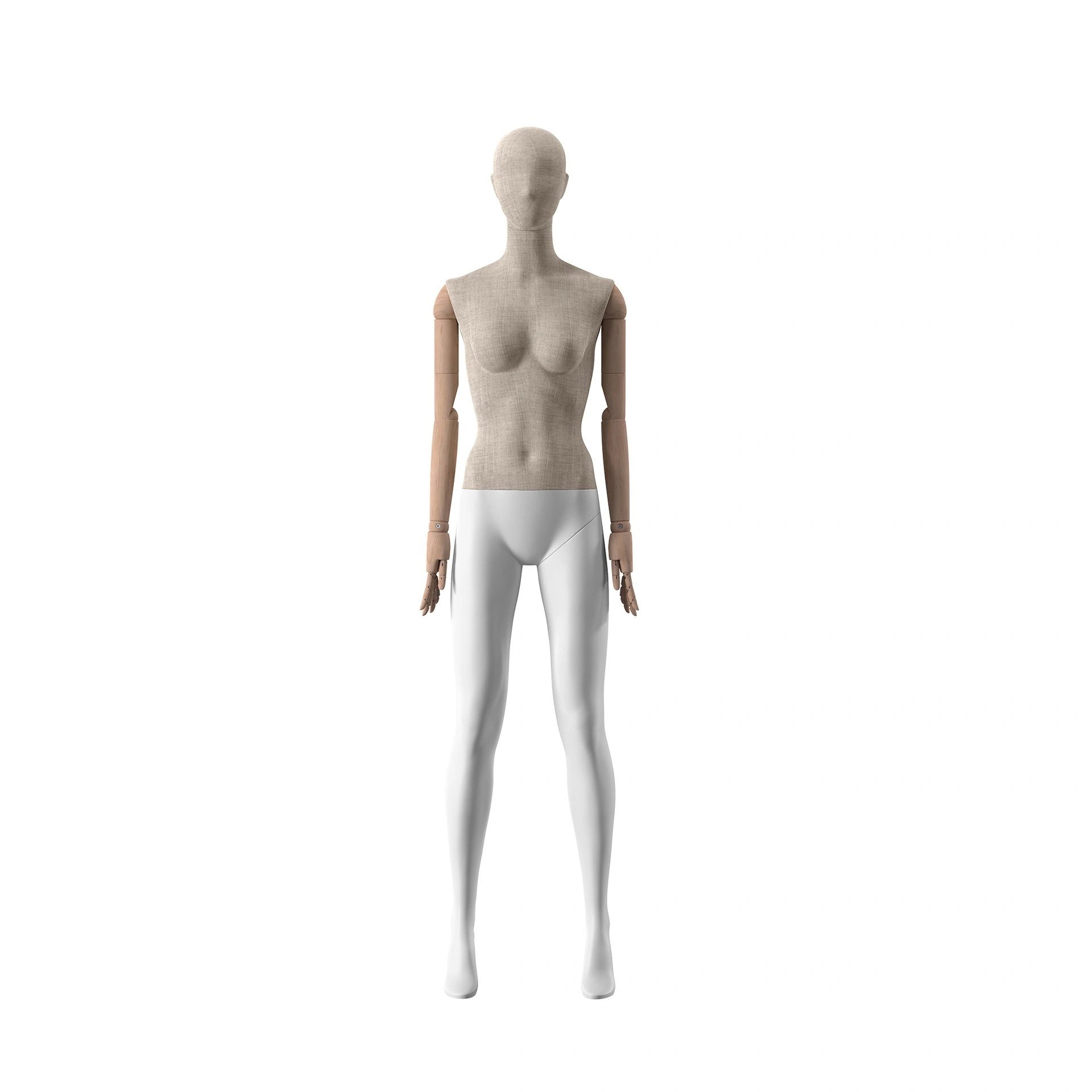 BINK - Alquiler de maniquí mujer vintage, brazos de madera, cubierta de tela, postura de pie 01