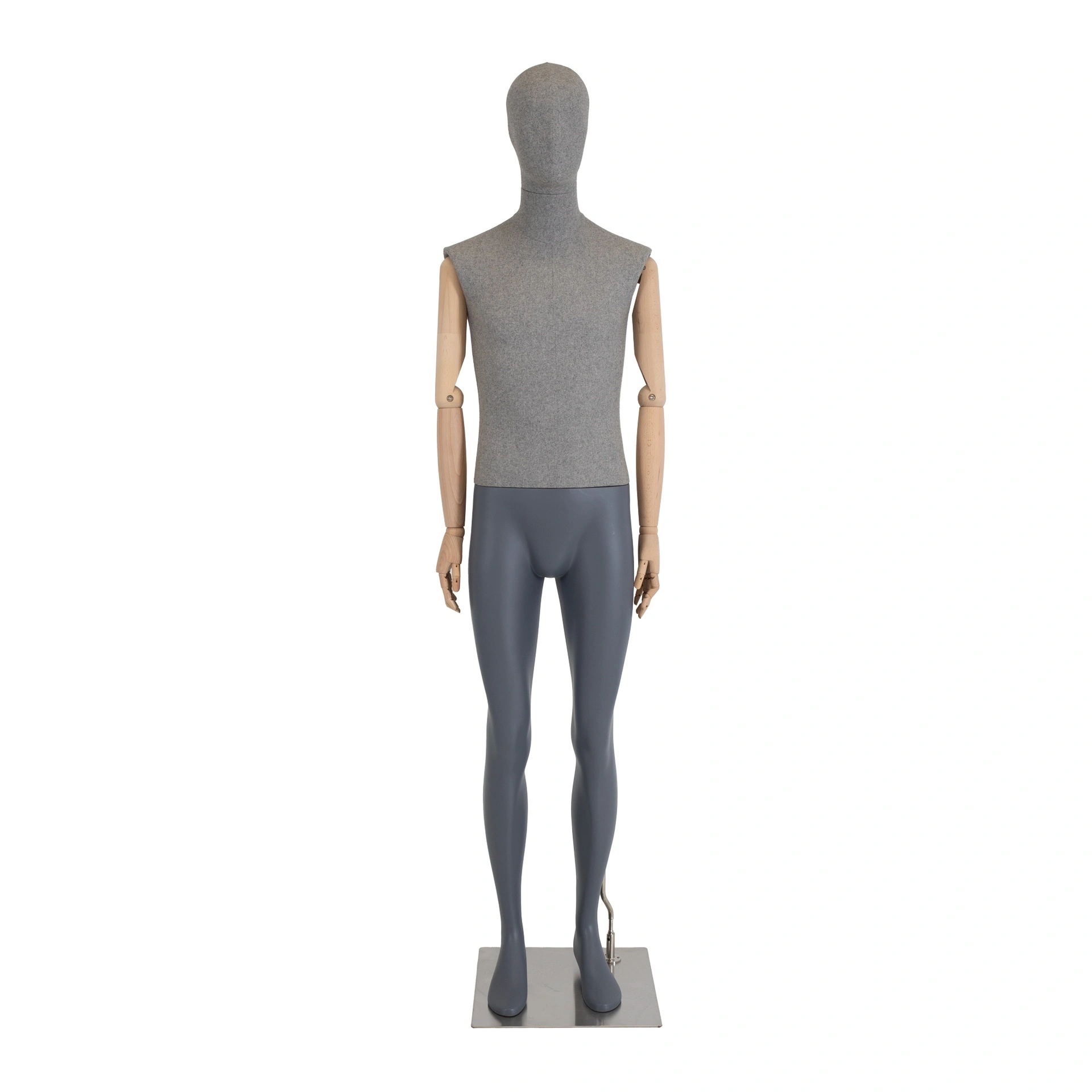 BINK - Male mannequin, covered in fabric, gray, with wooden arms, metal base