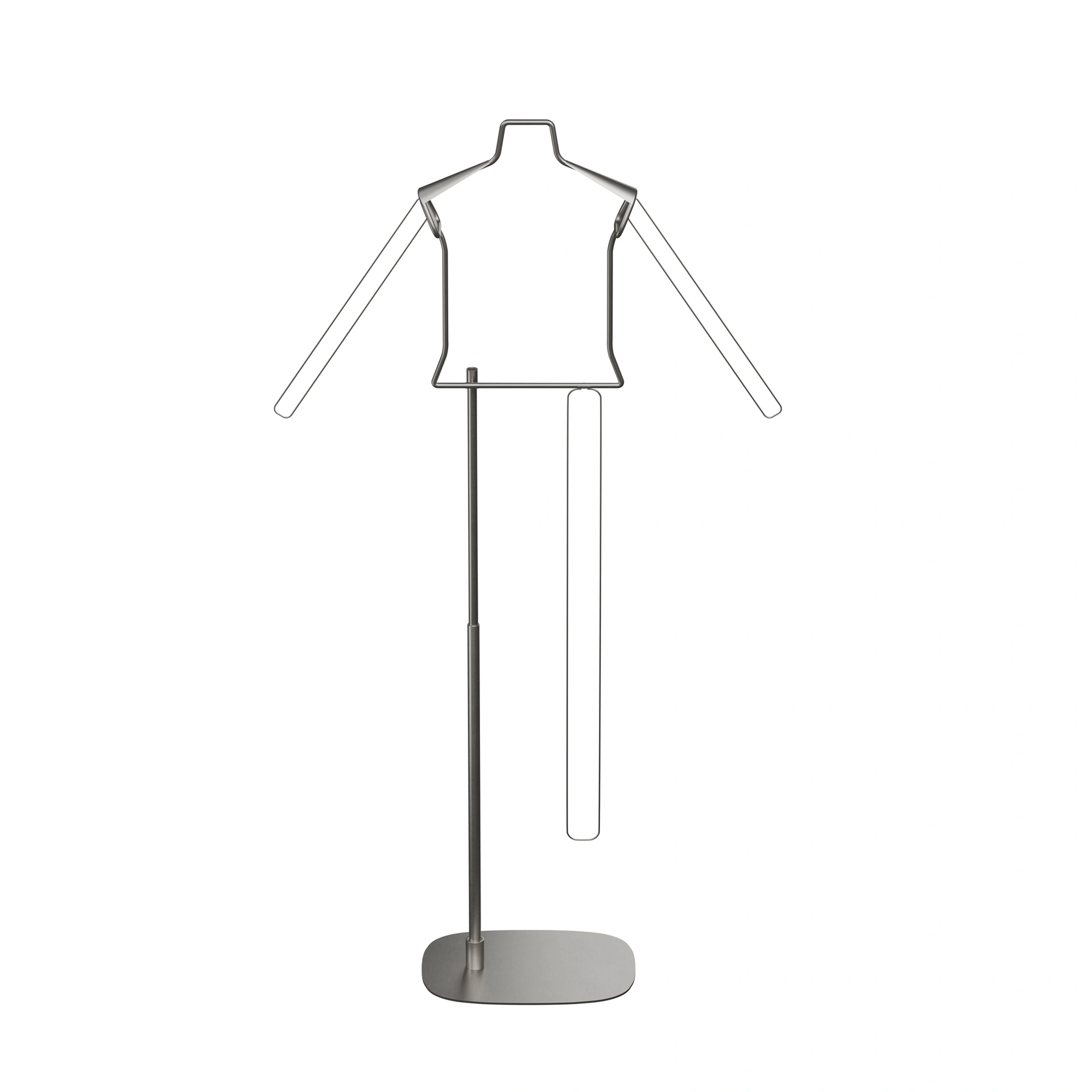 BINK - Minimalistic frame with arms and leg for men's clothing, size EU48, including stand, brushed stainless steel